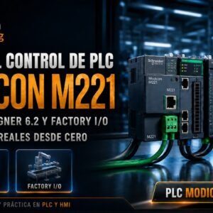 Portada del curso de control PLC Modicon M221 con HMI, Vijeo Designer 6.2 y Factory I/O de Ausoin Training